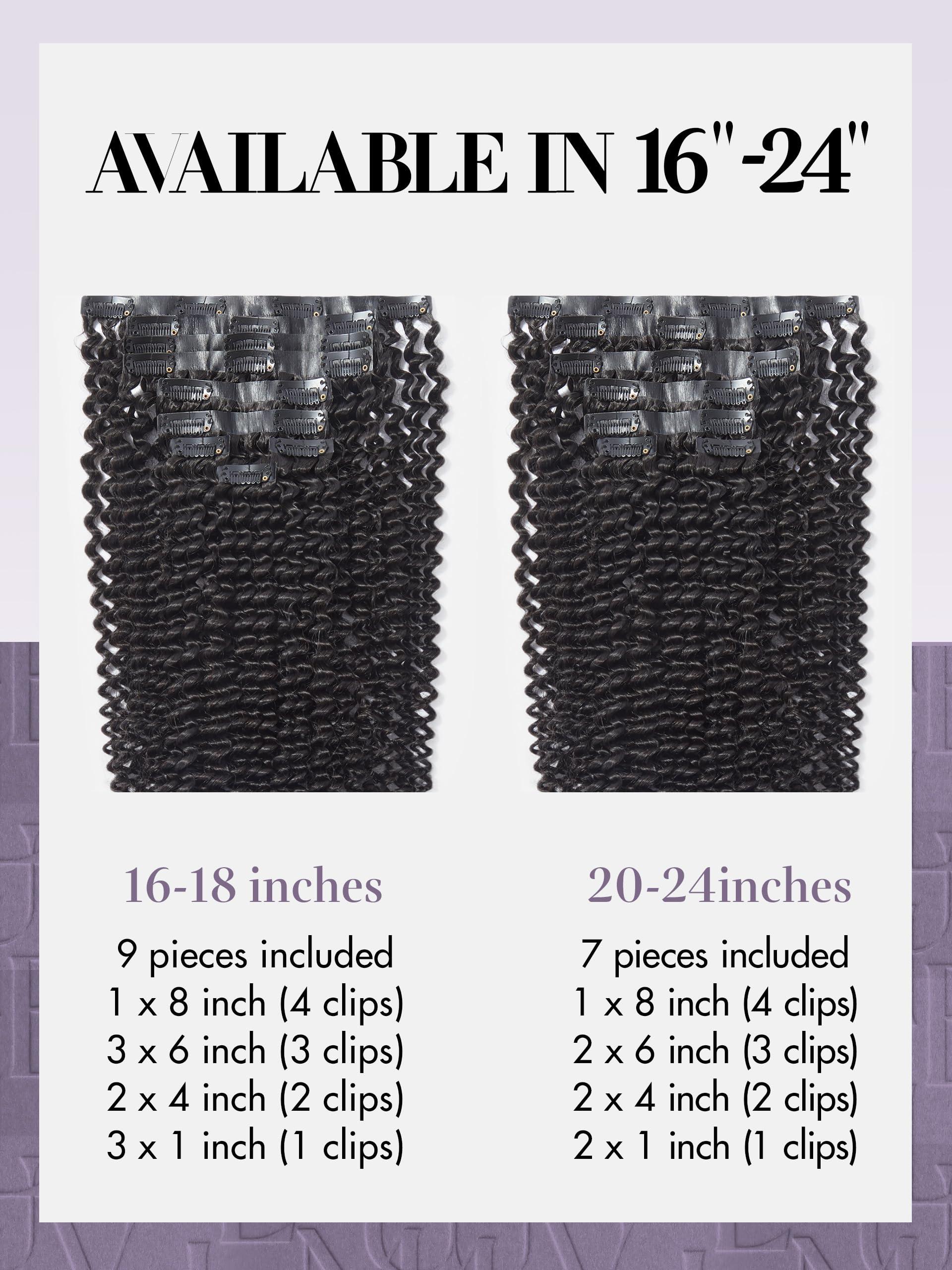 LUVME LUVME Curly Clip in Hair Extensions 24 Inch 135g 7pcs Seamless Clip in Hair Extensions Human Hair Kinky Curly Clip Ins for Women