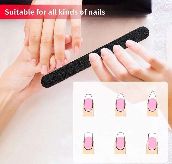 ericotry 12PCS Black Banana Curved Double Sided Nail Files Polish Emery Board Grit Buffering Sanding Art Manicure Buffer Files Nail Art Tools