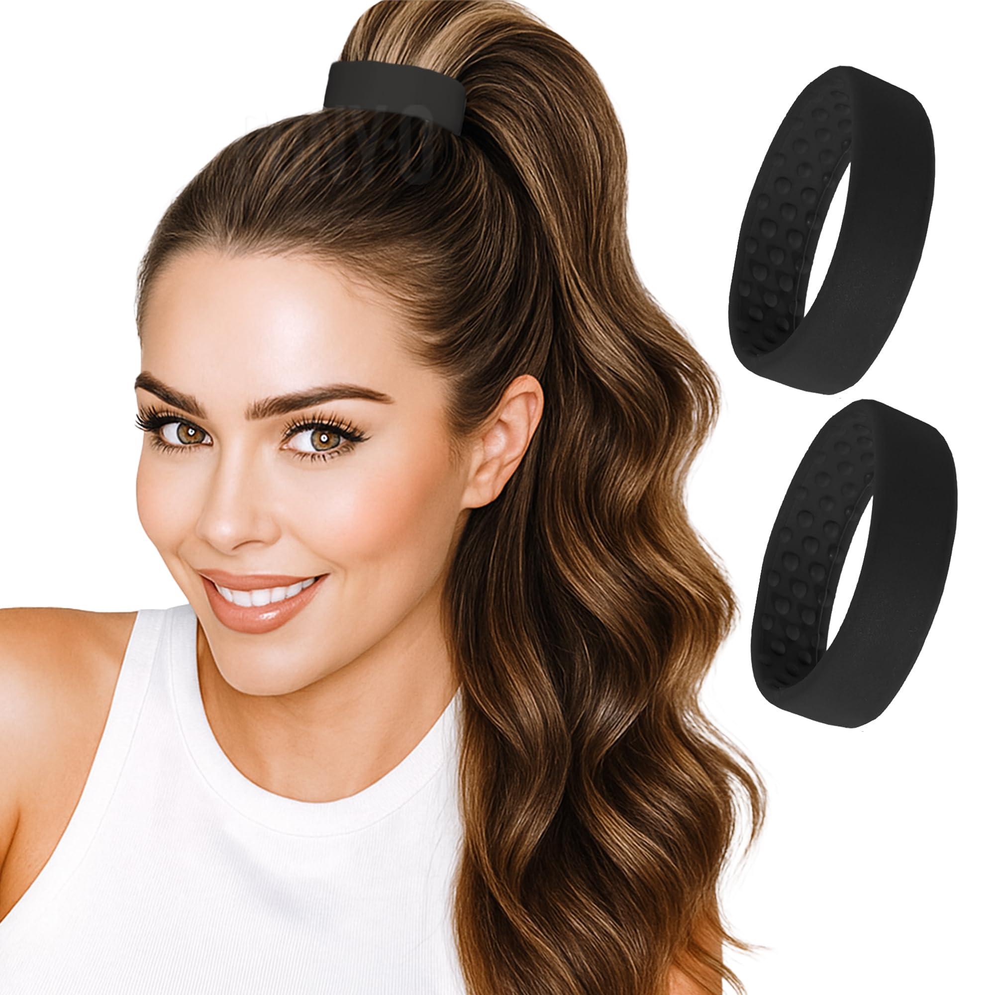 PONY-O X-Large PONY-O for Extra Thick, Heavy or Poofy Curly Hair - PONY-O Revolutionary Hair Tie Alternative Ponytail Holders - 2 Pack Black Original Patented Hair Styling Accessories