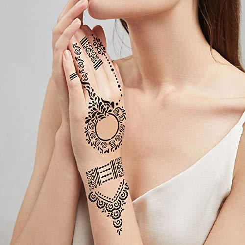 XMASIR Xmasir 12 Large Sheets Henna Tattoo Stencil Kit for Hand Forearm Body Paint, Indian Arabian Temporary Tattoo Templates for Women Girls (S8)