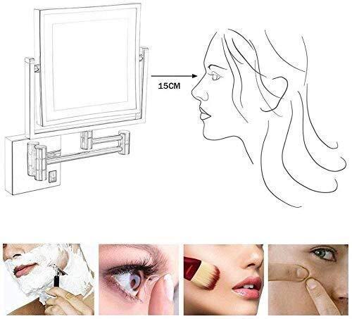 Generic Vanity Mirror Makeup Mirror Two-Sided Square Makeup Mirror,Vanity Mirror 3X Magnification Led Lighted,Retractable Chrome Finish for Bathroom Wall-Mounted Mirror/Black