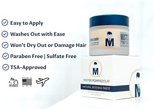 Mister Pompadour Mister Pompadour Natural Beeswax Paste | Matte Hair Product for Men & Women | HIgh Hold & No Shine | Water Based - Easy To Wash | 2oz