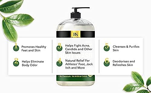 Buena Skin All Natural Tea Tree Oil Body Wash - Antibacterial Soap for Acne, Body Odor, Foot & Toenails - Soap for Bacteria, Athletes Foot, Eczema, Ringworm & Jock Itch Treatment In Men & Women 16 oz