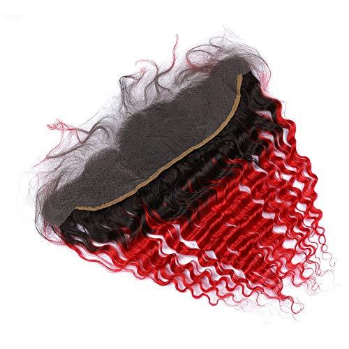 Tony beauty hair Tony Beauty Hair Ombre Red Deep Wave 2 Bundles Peruvian Virgin Hair Black Roots and Frontal Closure 13x4#1B/Red Ombre Deep Wavy Human Hair Weave Wefts with Ear to Ear Lace Frontal (24 26+24)