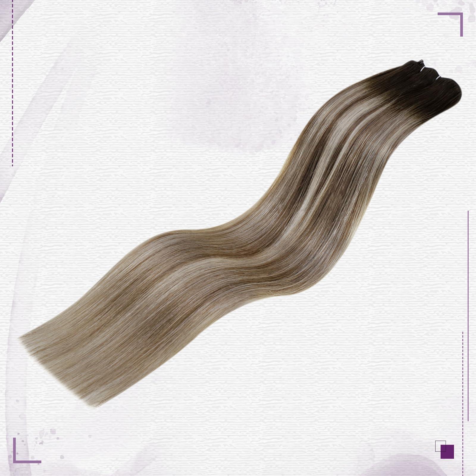 LAAVOO LaaVoo Beaded Weft Hair Extensions Human Hair Microbead Extensions Ombre Micro Beads Weft Human Hair Extensions Brown to Light Brown Mix Blonde Beaded Weft Extensions Human Hair 50G 18 Inch