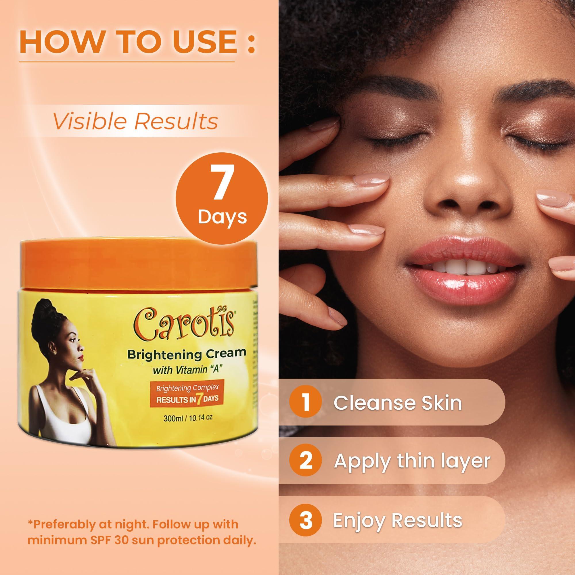 CAROTÏS CAROTS, Skin Brightening Cream 300ml / 10.14fl oz 7 Day Night Cream for Uneven Skin Tone, with Vitamin A