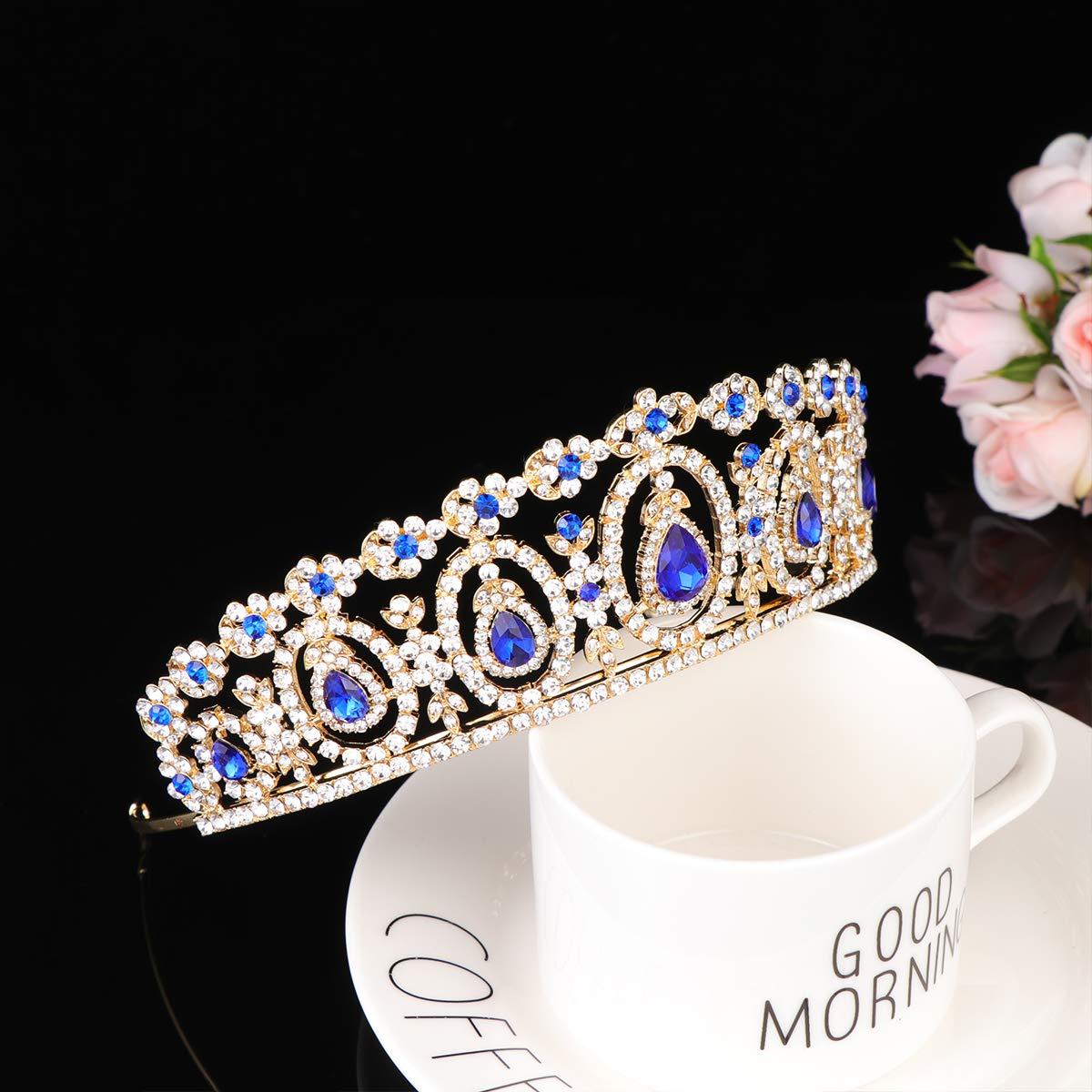 Beaupretty 1PC Baroque Bridal Crown Rhinestone Crystal Crown Tiara Birthday Crown Pageant Hair Accessories Wedding Hair Accessories for Women (Sapphire Blue Rhinestone)