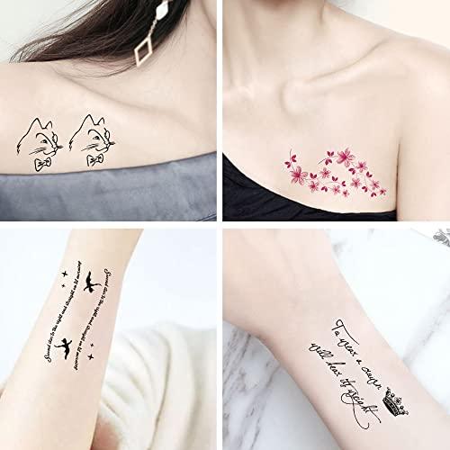 AWLEE Temporary Tattoos for Women - Rose Feather Animals Written Words Flowers and Butterfly Stickers Waterproofing 30 Sheets (style 1)