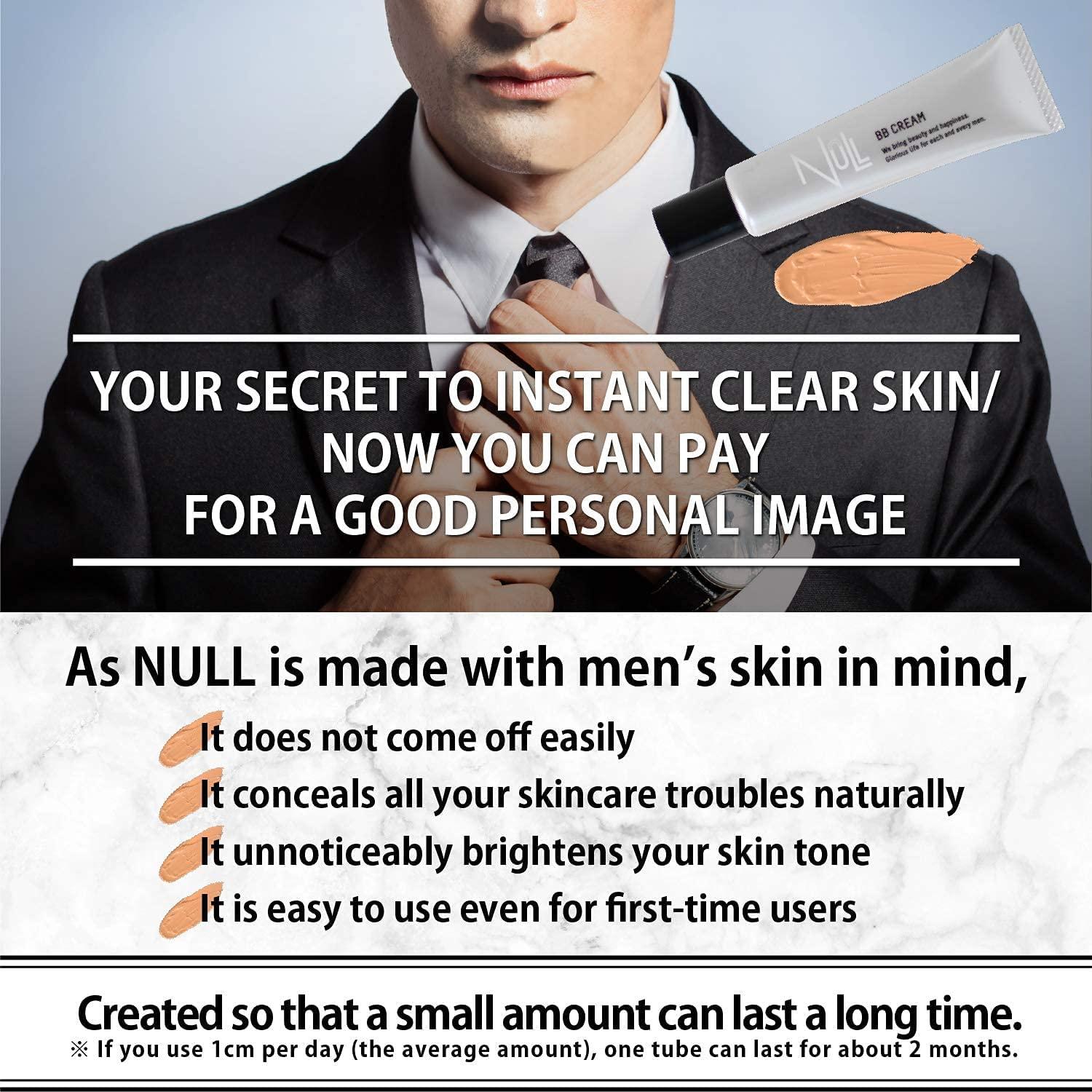 NULL [Matte Finish] NULL mens BB Cream, Mens concealer, Tinted Moisturizer broad spectrum SPF30 PA++, CC cream, Revitalising Nourishing Tone Up Cream, Natural Cover, 0.7oz Made in Japan (Ochre)