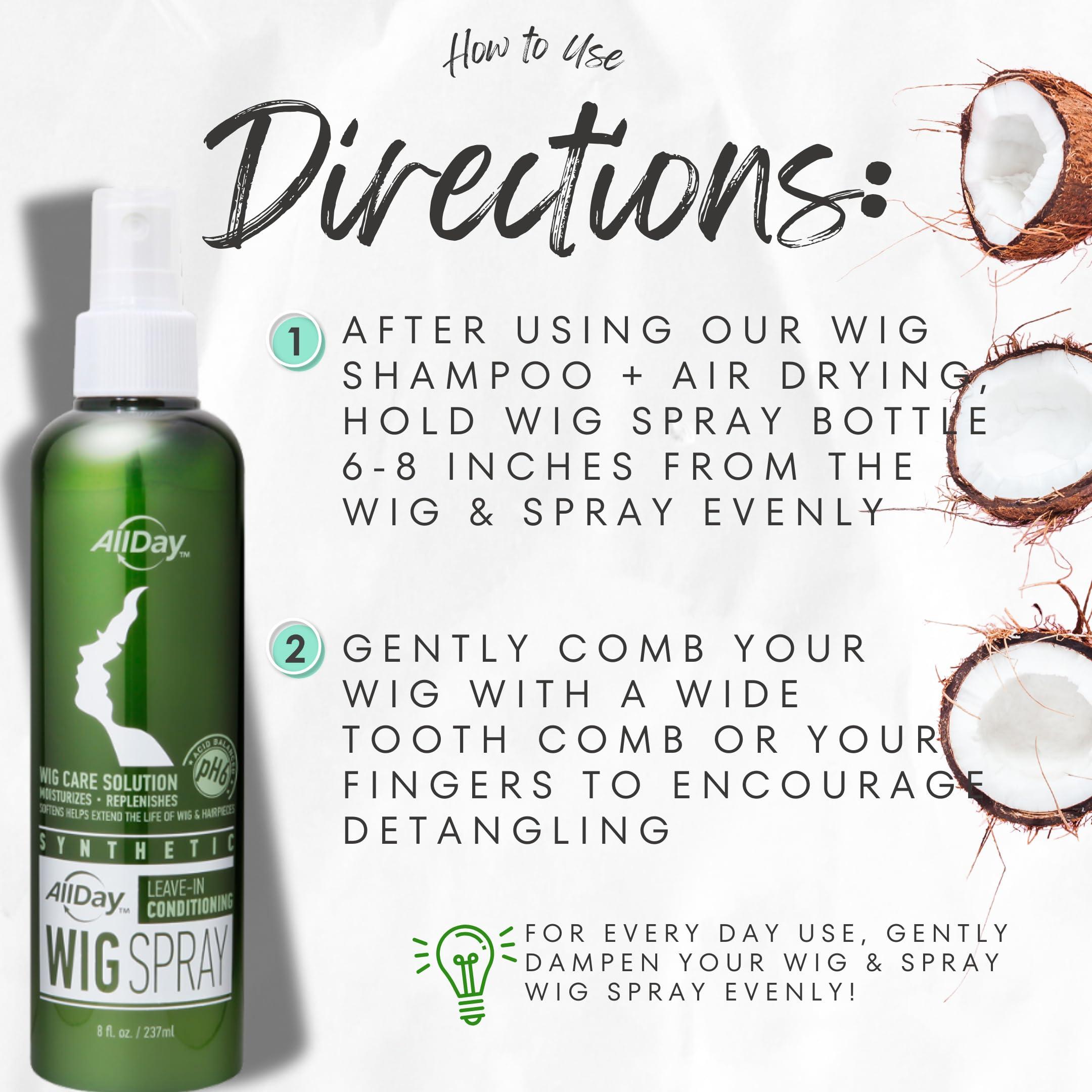 AllDay Locks AllDay Synthetic Wig Spray & Shampoo Bundle (8 oz Each) | Cleanse, Extend, Revitalize, Refresh, Soften, Hydrate, Detangle Wigs & Hairpieces | Grape Scent