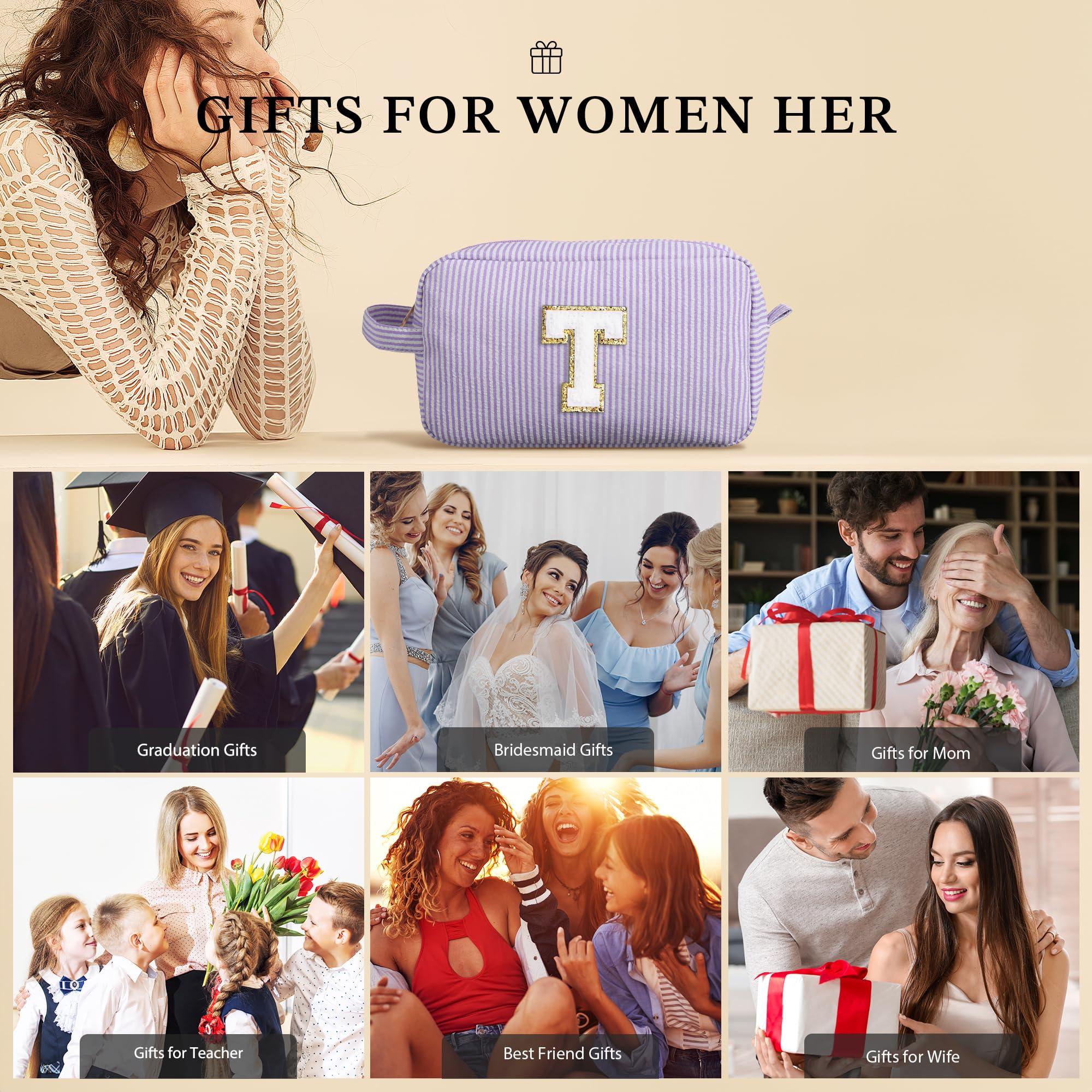 YOOLIFE YOOLIFE Makeup Bag - Initial Makeup Bag Cosmetic Bag, Make Up Bag, Monogram Makeup Bags, Travel Toiletry Bag, Cute Makeup Pouch Makeup Case, Personalized Green Initial Makeup Bags for Women K