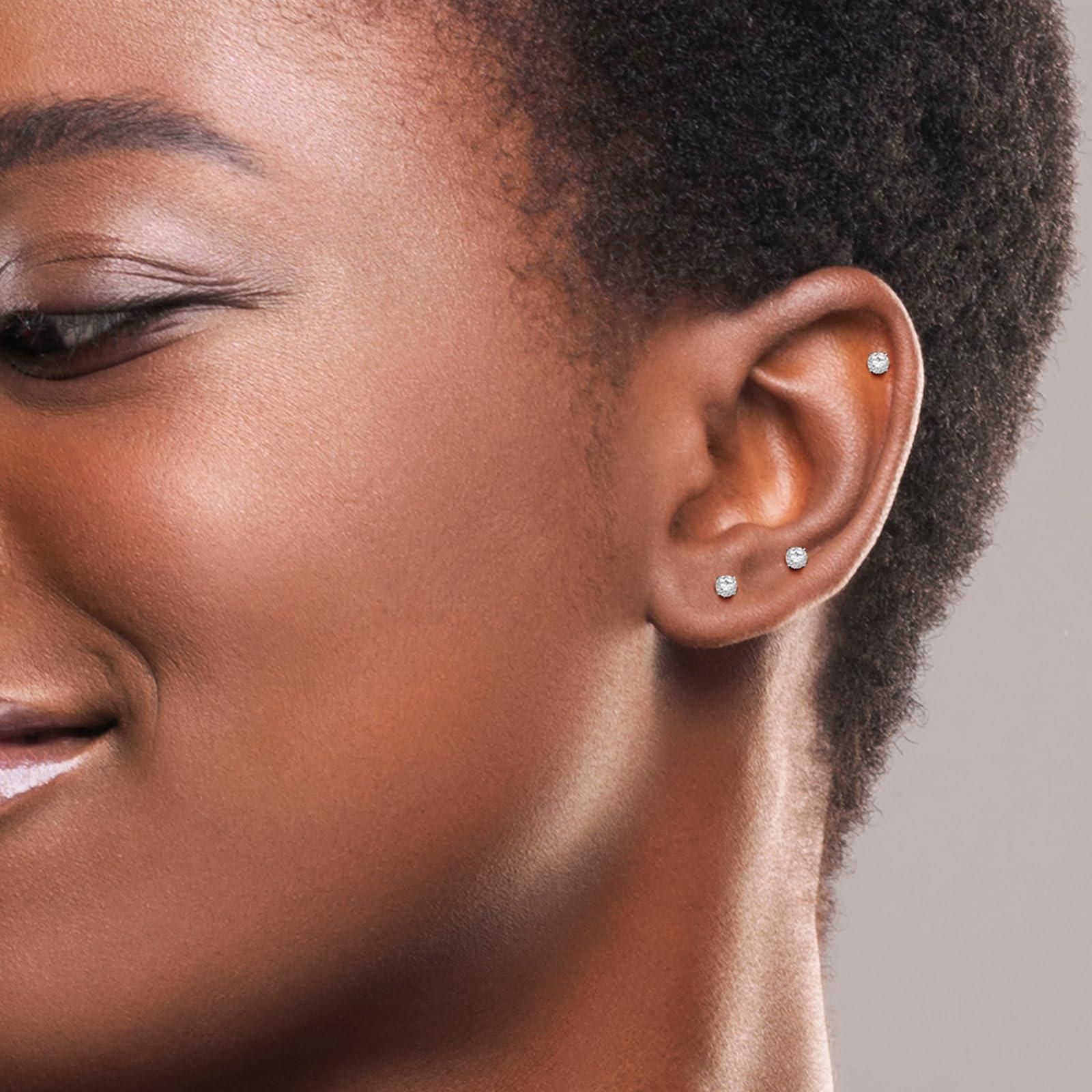 SugarTang 2 Pairs of Ear Piercing Kit and 3 Pairs of Moissanite Stud Earrings for Women, Lab-Created Diamond Eearrings with Gold Plated 925 Sterling Silver, Best Daint