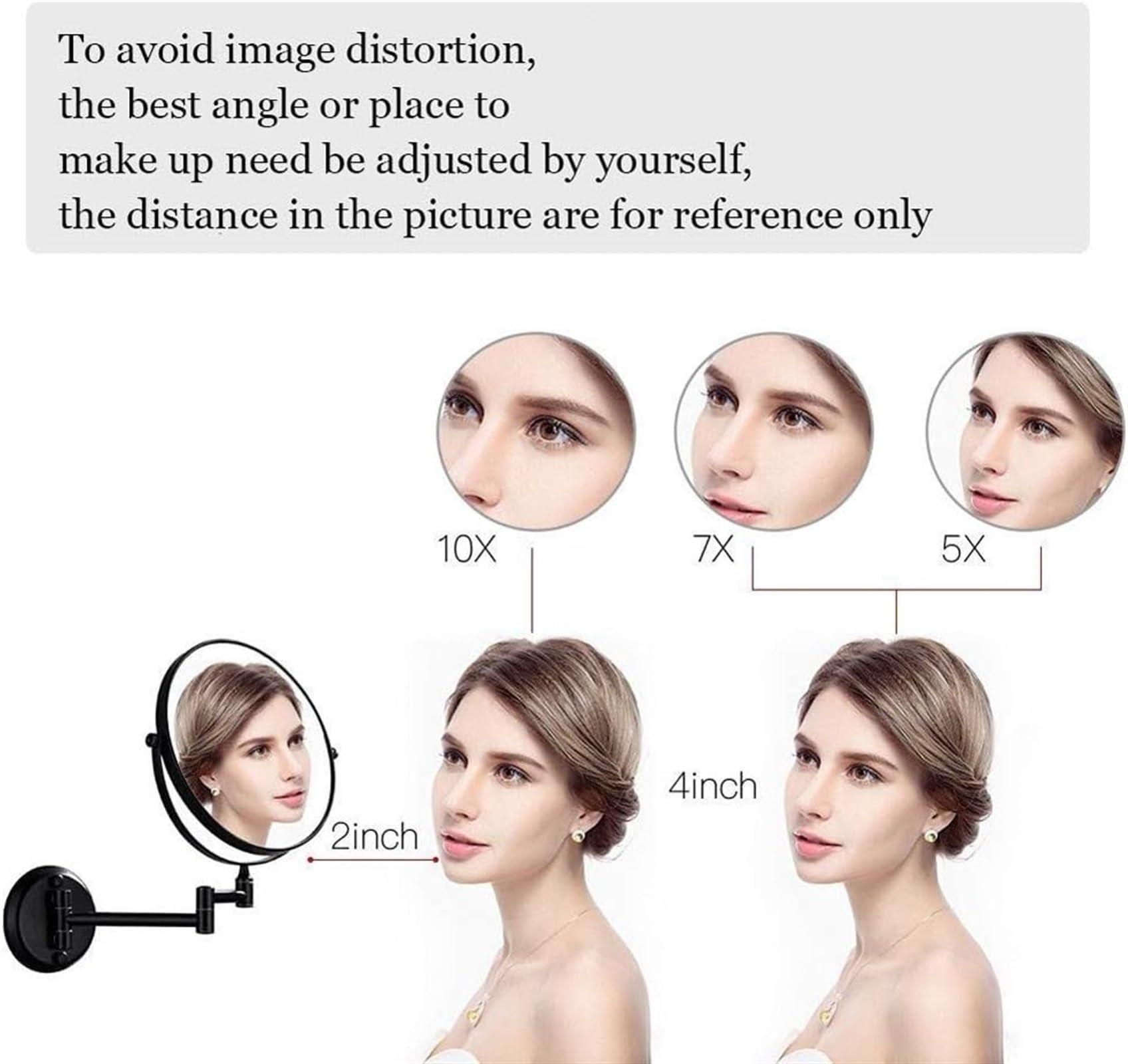 BLUPOWHT BLUPOWHT Wall-Mounted Shaving Mirror Black 10X Magnification + Normal 8-Inch Double-Sided Round Bathroom Vanity Mirror Swivel