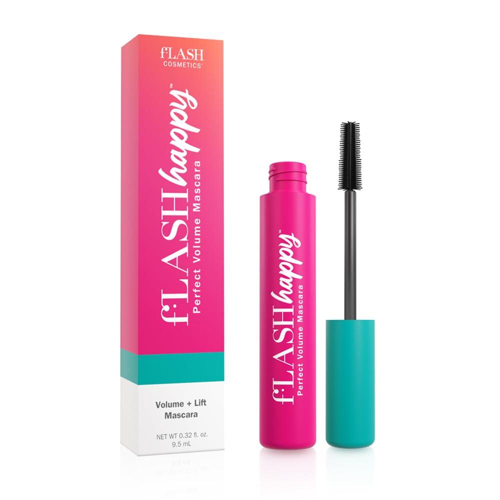 FLASHSERUM fLASH Happy Perfect Volume Mascara with Tapered Brush for Lengthened, Defined, Volumious Lashes - All Day Wear, Smudge Proof, Soft Touch, Super-Black