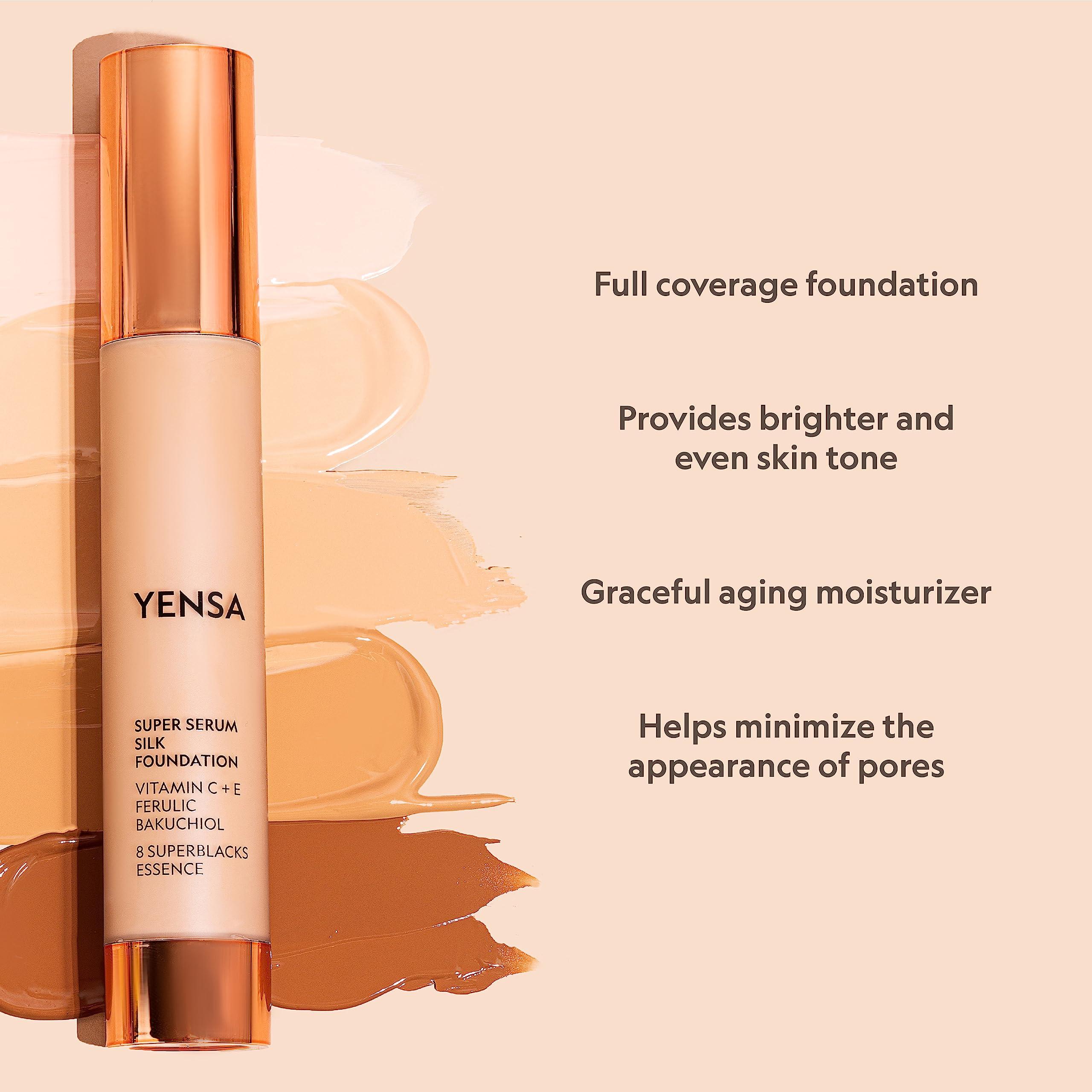 YENSA YENSA Serum Foundation Makeup - Super Silk Full Coverage Foundation Enriched with Peptides, Vitamin C & Ferulic Acid to Help Reduce Fine Lines, Wrinkles & Dark Circles - Medium 3 (1 oz)