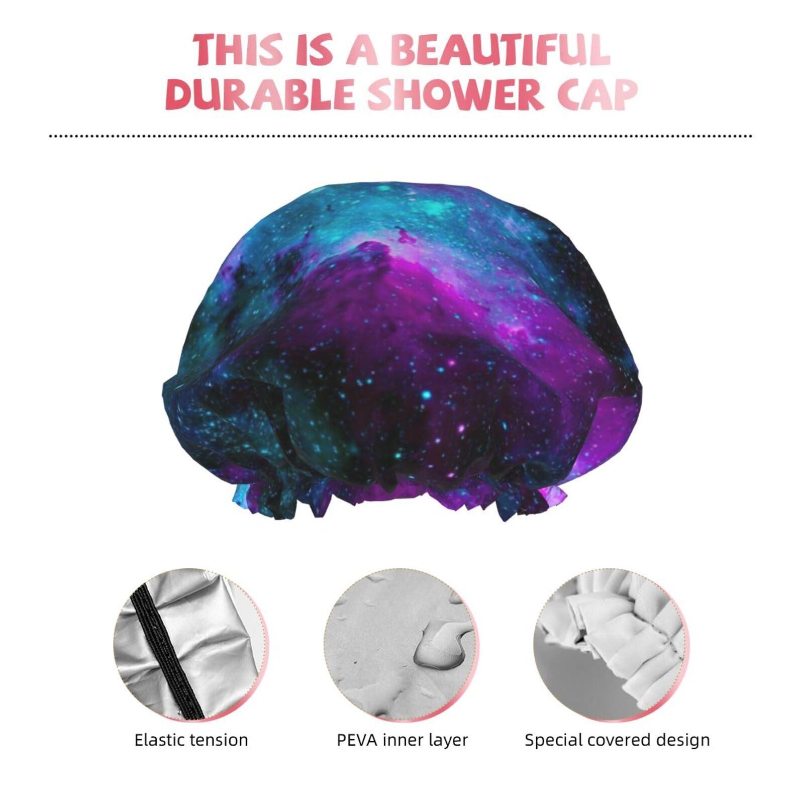 Berrihort Cool Star River Print Shower Caps & Elastic Band Stretch Hem Hair Hat,Reusable Shower Cap Double Layer