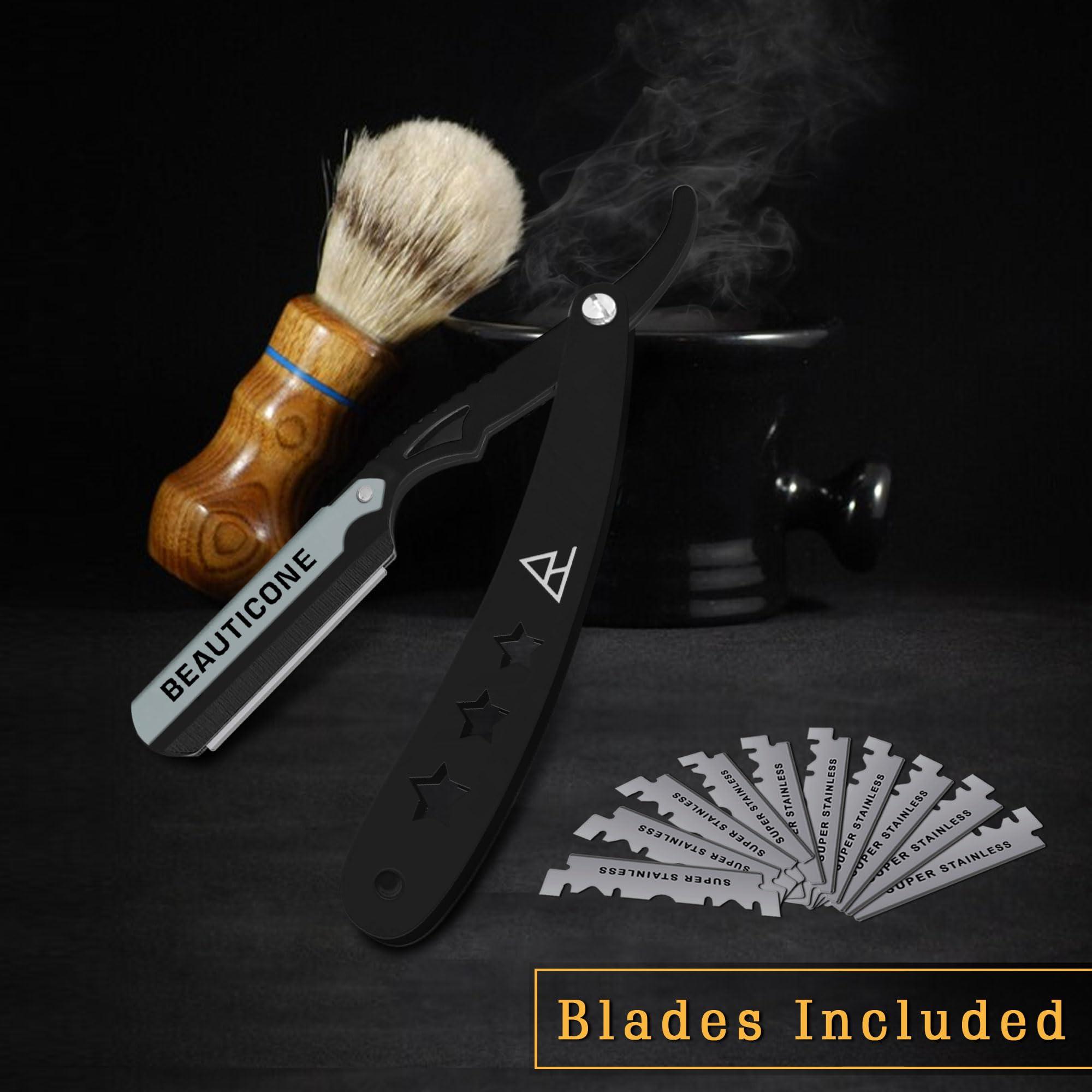 BEAUTICONE Straight Edge Razor for Men, Professional Straight Blade Men's Razors, Barber Shaving Knife for Beard, Single Edge Cutthroat Stainless Steel Razor (SwingLock)