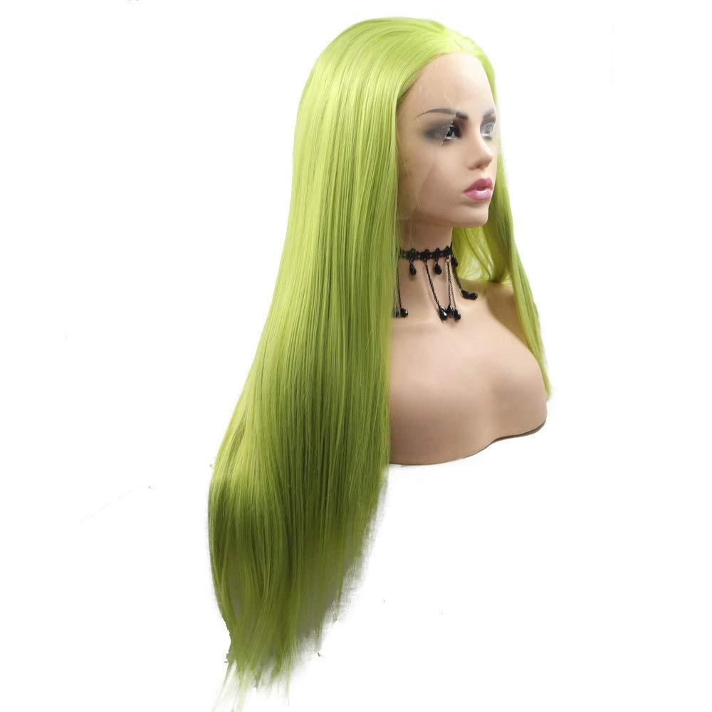 karissa Hair Fresh Green Lace Front Wigs for Women Long Silky Soft Pastel Neon Synthetic Real Hair Wig Pre Plucked Hairline Avocado Green Handmade Wigs GluelessLace Wig Heat Safe Cosplay Daily 24Inch