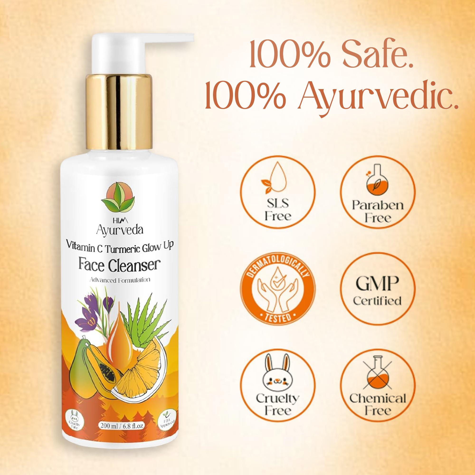 HIM AYURVEDA HIM AYURVEDA VITAMIN C FACE WASH ERICHED WITH LEMON, HONEY,PAPAYA,TURMERIC, ALOE VERA AND KASHMIRI SAFFRON - NO PARABENS, SULPHATE, SILICONES, 200ML
