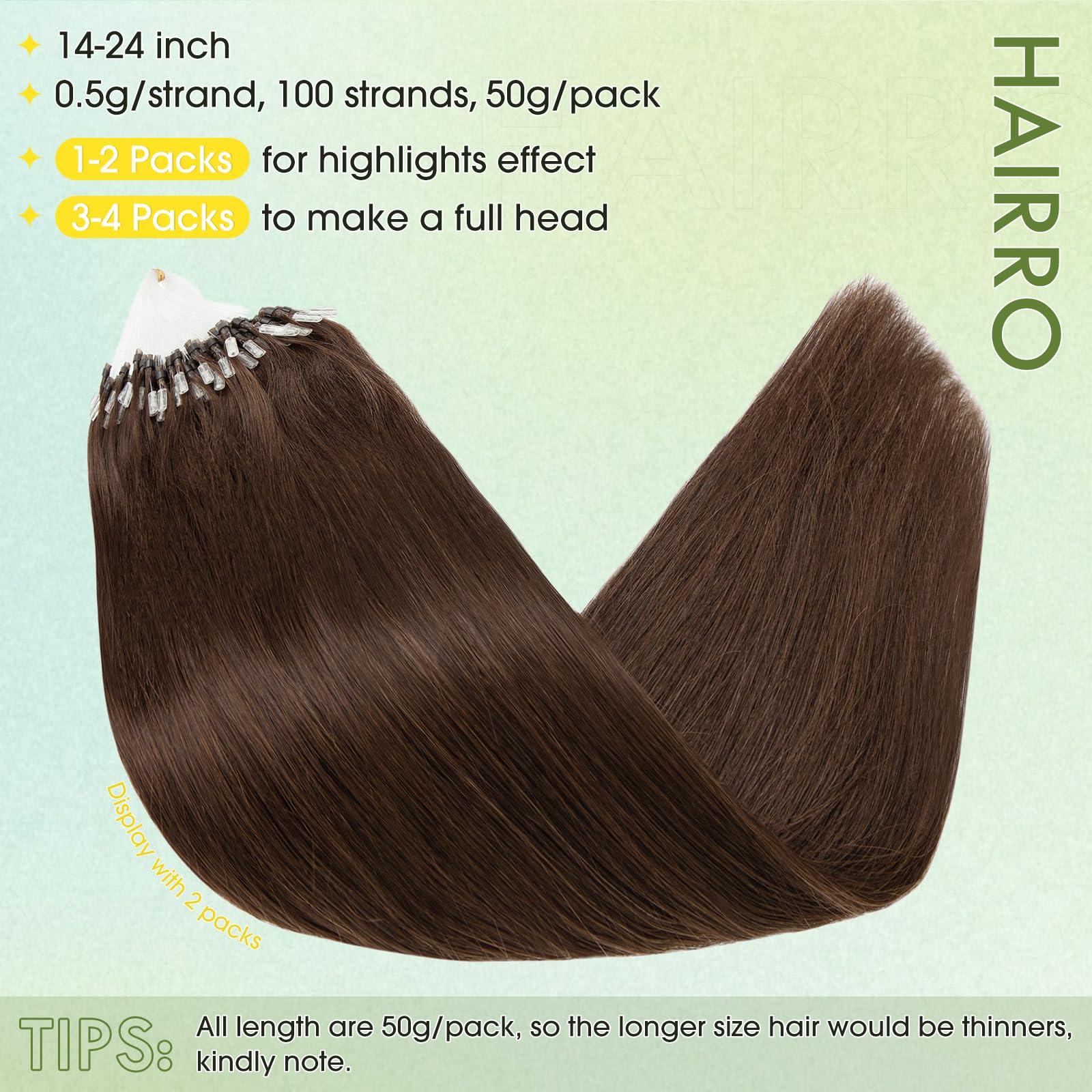 Hairro Hairro Microlinks Hair Extensions Human Hair Micro Loop Hairpieces Easy Pre Bonded Cold Fusion Keratin Stick Micro Bead Hair Extension For Women 20 inch 50g 100 Strands #04 Medium Brown