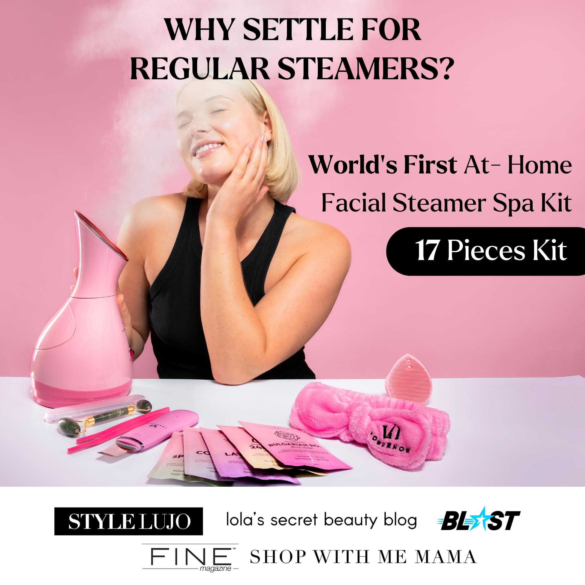 VogueNow Facial Steamer Spa Kit with Complimentary 17 Skin Care Tools | Face Steamer for Facial Deep Cleaning with Towel Warmer & Humidifier Mode| Self Care Gifts for Women, Spa Gifts, Birthday Gifts for Women