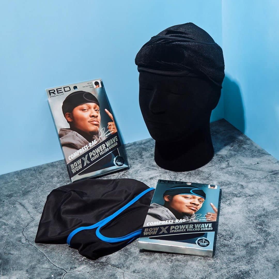 Red by Kiss Red by Kiss Premium Bow Wow X Power Wave Durag, 360 Wave Compression Cap for Men & Women, Adjustable Hook-&-Loop Strap, Stylish & Durable, Ideal for Locs, Braids, Finger Waves (Spandex - Black/Blue)