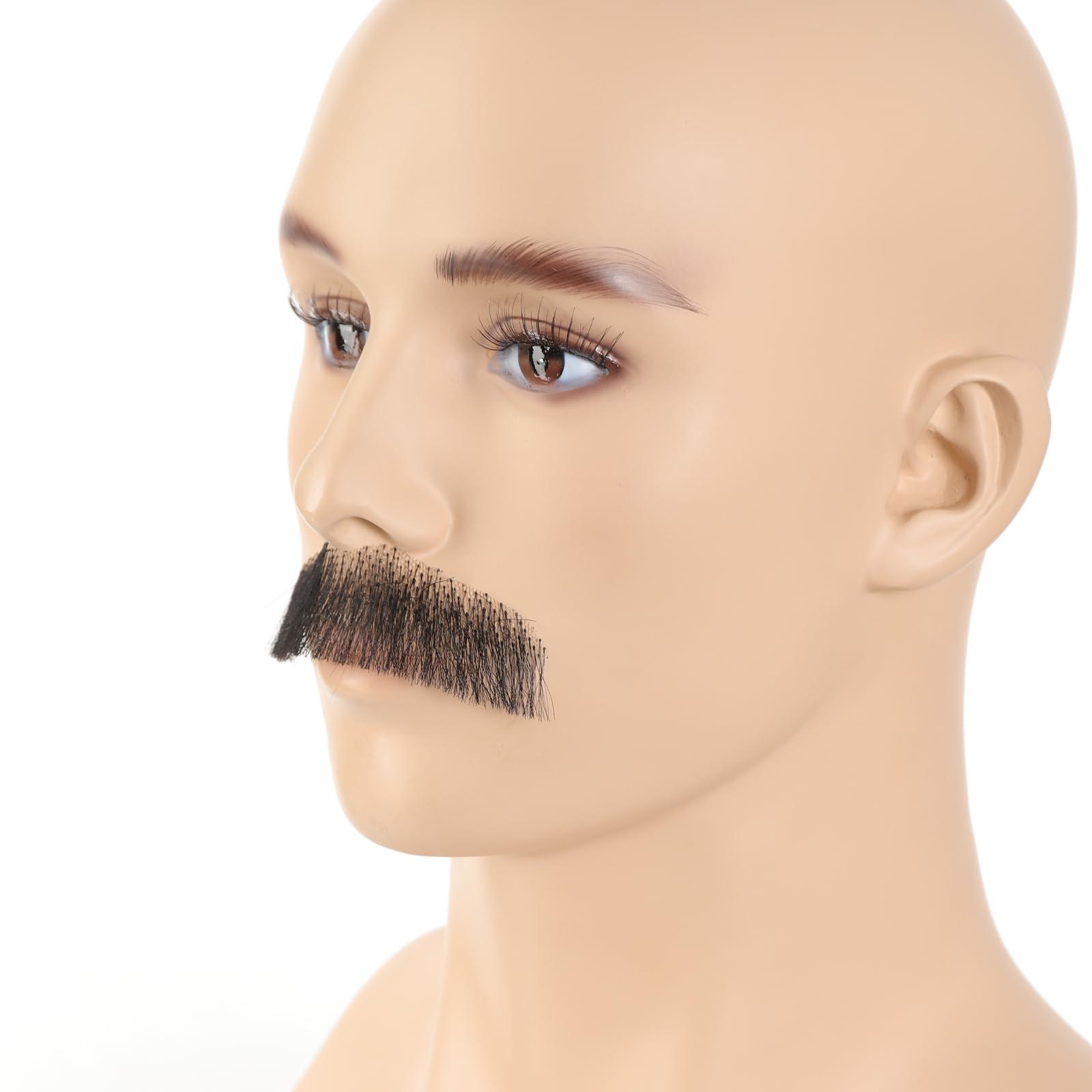 VIJIGIA Human Hair Full Hand Tied Realistic Fake Mustache Brown Human Hair Jack Sparrow Fake Beard Fake Goatee Costume Beard Fake Facial Hair Lace Beard for Women Halloween Funny Cosplay CostumeBLACK