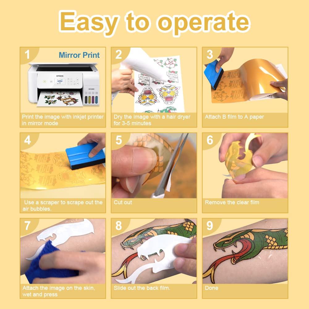 Stampcolour Stampcolour Printable Temporary Metallic Tattoo Paper for INKJET printer,Printable Engravable 8.5\"X11\" 30 Sheets DIY Personalized Waterproof Gold Tattoos Sticker for Skin Custom Cartoon Kids Tattoos