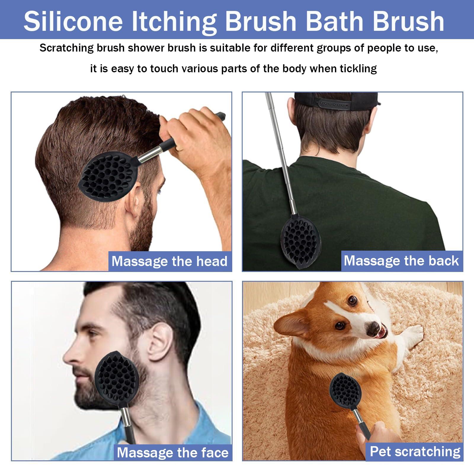 Ruxunteli Extendable Long-Handled Bath Brush, Retractable Handle (Pink)