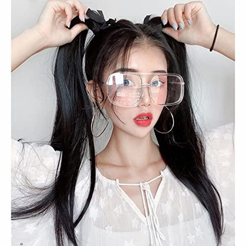 LesafeV LesafeV 2pcs Ponytail Wig Tie up-Long Straight Hair Extension Cosplay Twin-tail Cute Pony Tail Pig Tails Hairstyle 18" Black Brown