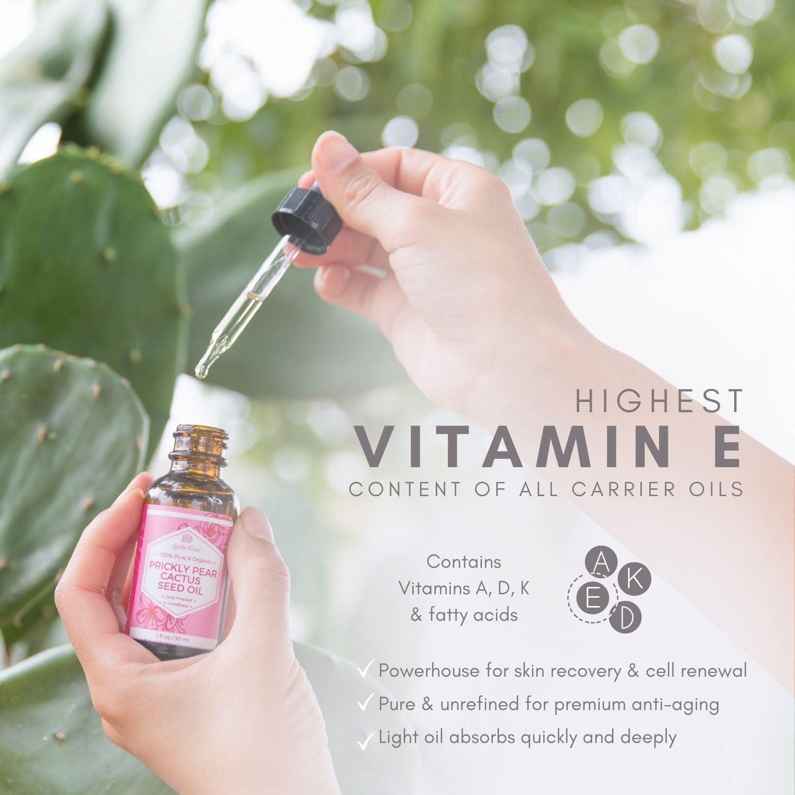 Leven Rose Leven Rose Prickly Pear Seed Oil (Barbary Fig) 100% Pure Organic Prickly Pear Oil, Extra Virgin, Cold Pressed, All Natural Face, Dry Skin & Body Moisturizer and Hair Treatment 1 oz