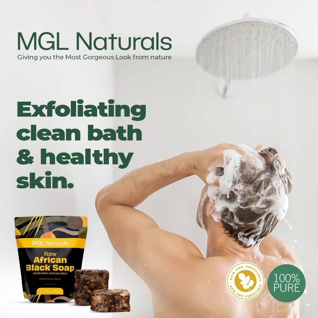 MGL Naturals MGL Naturals Best Organic African Black Soap, 1 lb, For Acne, Eczema, Dark spots, Rashes & Blemish from Ghana, Africa. Face and body deep cleanse wash. For skin conditions (1 lb)