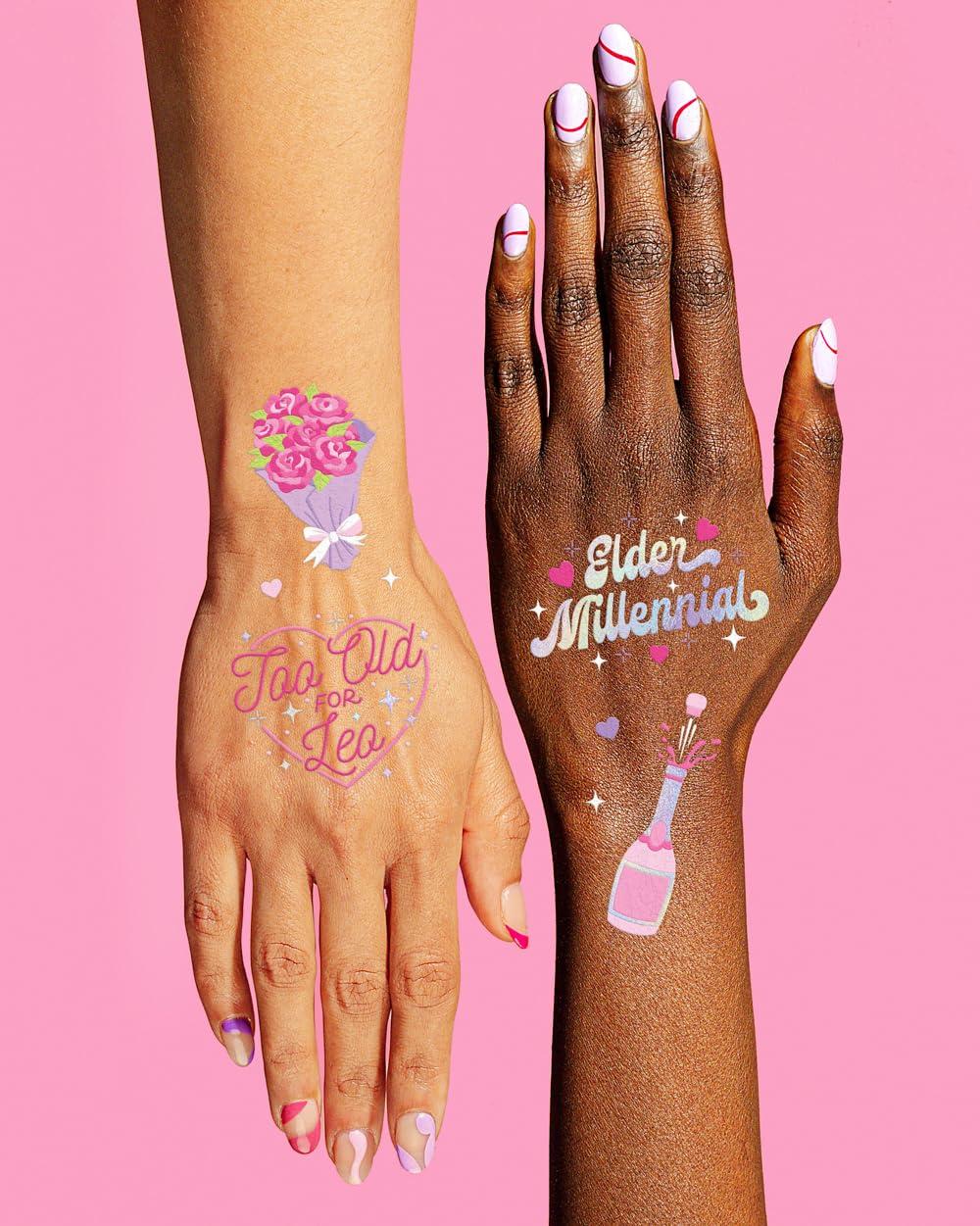 xo, Fetti xo, Fetti Elder Millennial Birthday Temporary Tattoos - 44 iridescent styles | Birthday Party Decorations, Fun Birthday Girl Party Favors, HBD, Older Wiser Hotter, 20s, 30s