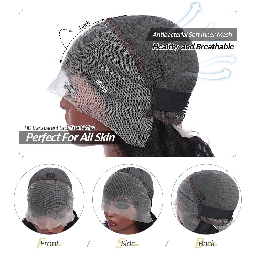 HCHHCH Deep Wave Lace Front Wig Human Hair 200% Density 13x4 HD Deep Curly Lace Frontal Wigs Human Hair for Women Glueless Wigs Brazilian Human Hair Pre Plucked Natural Black Color 26 Inch