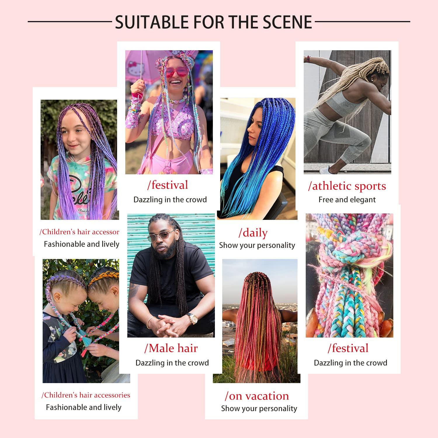 MAYSA Black Blue Braiding Hair Extensions Pre stretched braiding hair 3 Packs 24inch Soft Synthetic Jumbo Braiding Crochet Hair for Girls #Black-Blue