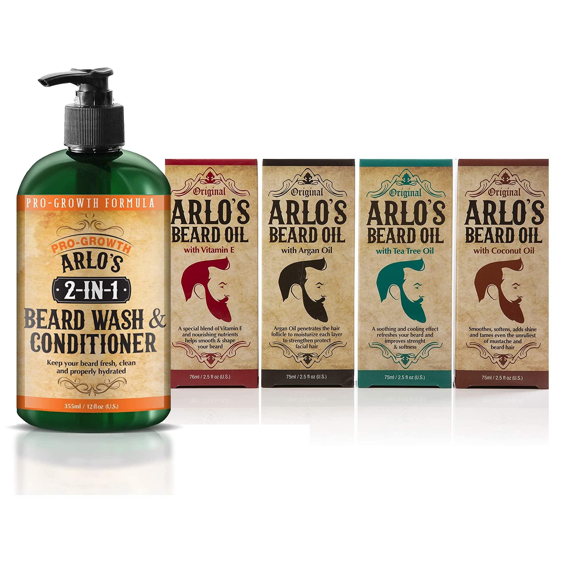 Arlo's Arlo\'s 2-in-1 Beard Wash and Conditioner 12 oz. with 4-PC Beard Oil Variety Pack