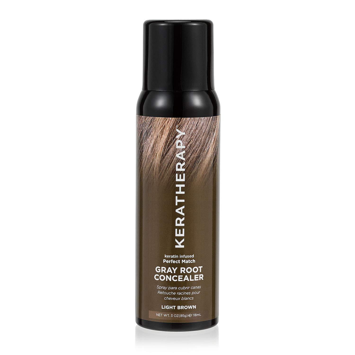 KERATHERAPY Keratherapy Keratin Infused Perfect Match Gray Root Concealer Spray, Light Brown, 3 oz, 118ml - Root Cover Up Spray to Hide Gray Roots - Keratin Therapy Hair Darkening & Temporary Scalp Concealer