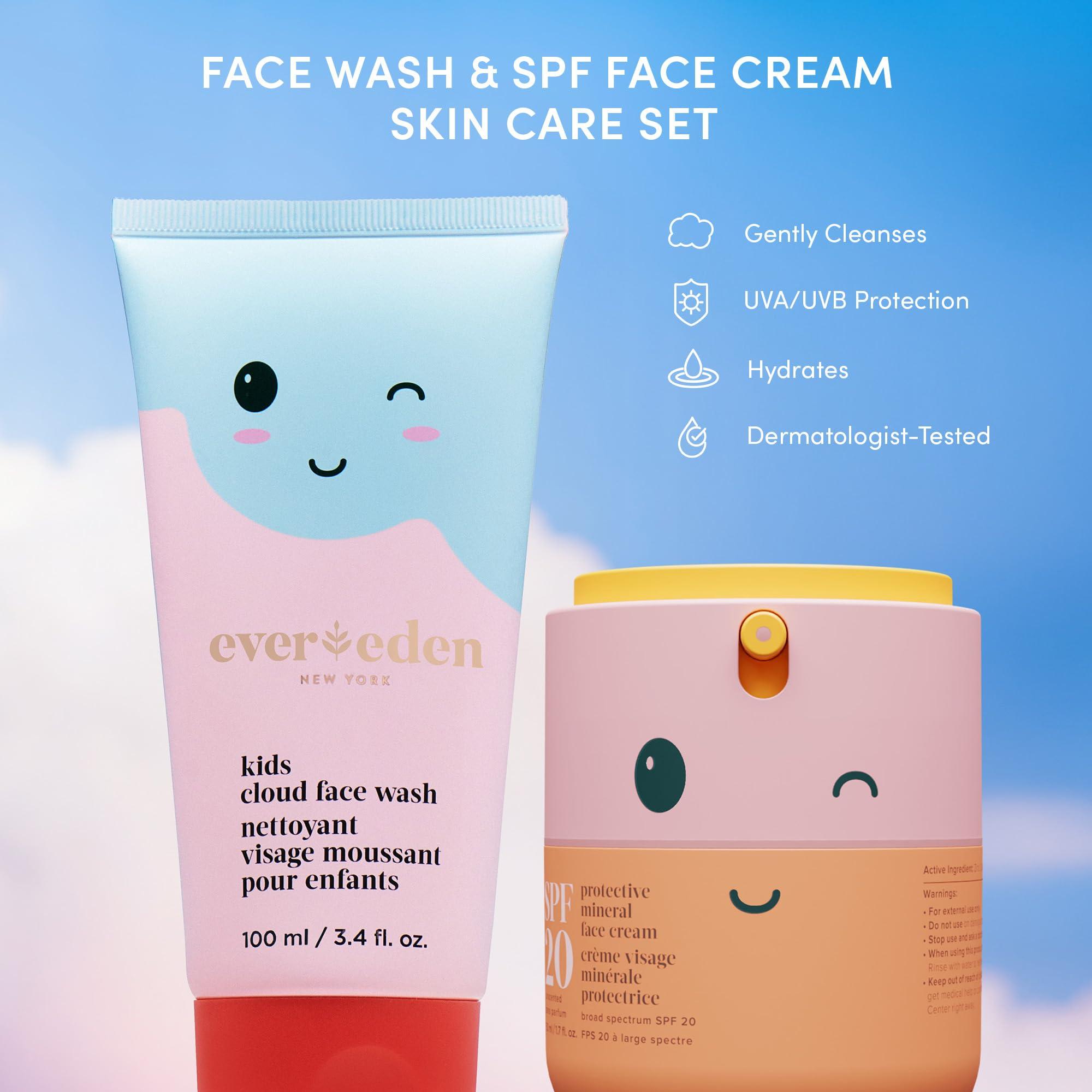 Evereden Kids Happy Morning DUO: Clean & Vegan Skin Care for Kids Bundle | Kids Skin Care Cloud Face Wash + SPF 20 Mineral Face Cream | Non-Toxic | Non-Comedogenic | Fun | Easy-to-Use Skincare for Kids