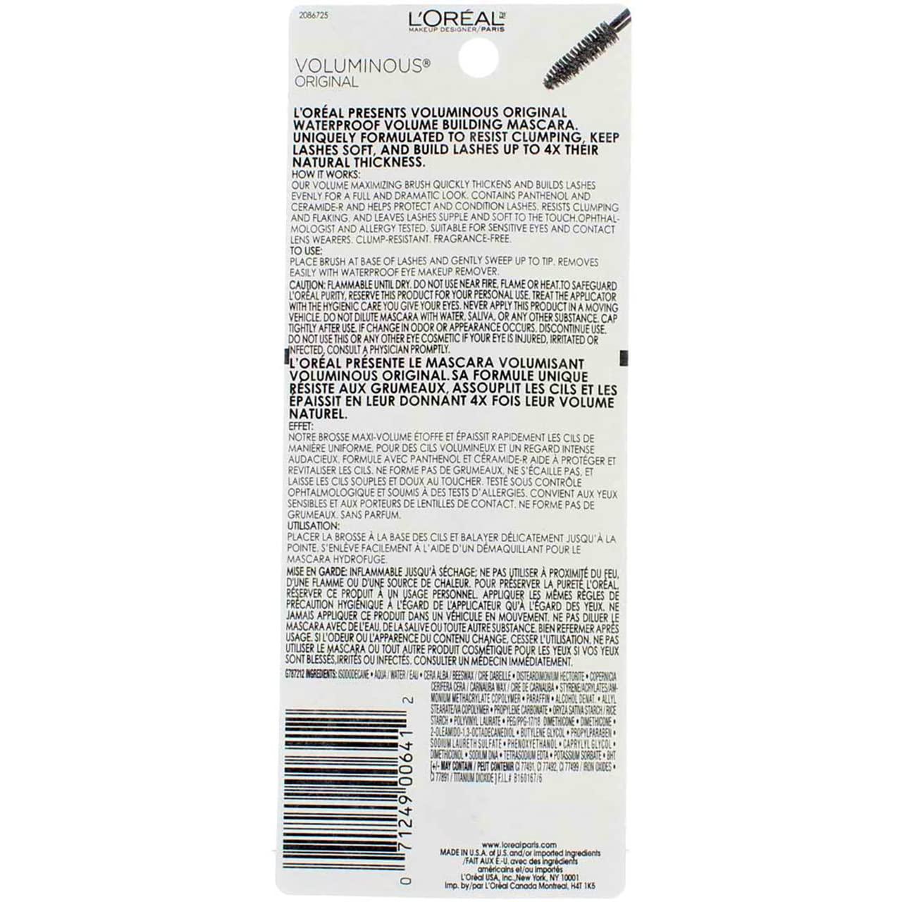 L'Oreal Paris L'Oreal Voluminous Waterproof Volume Building Mascara, Black [360], 0.28 oz (Pack of 3)
