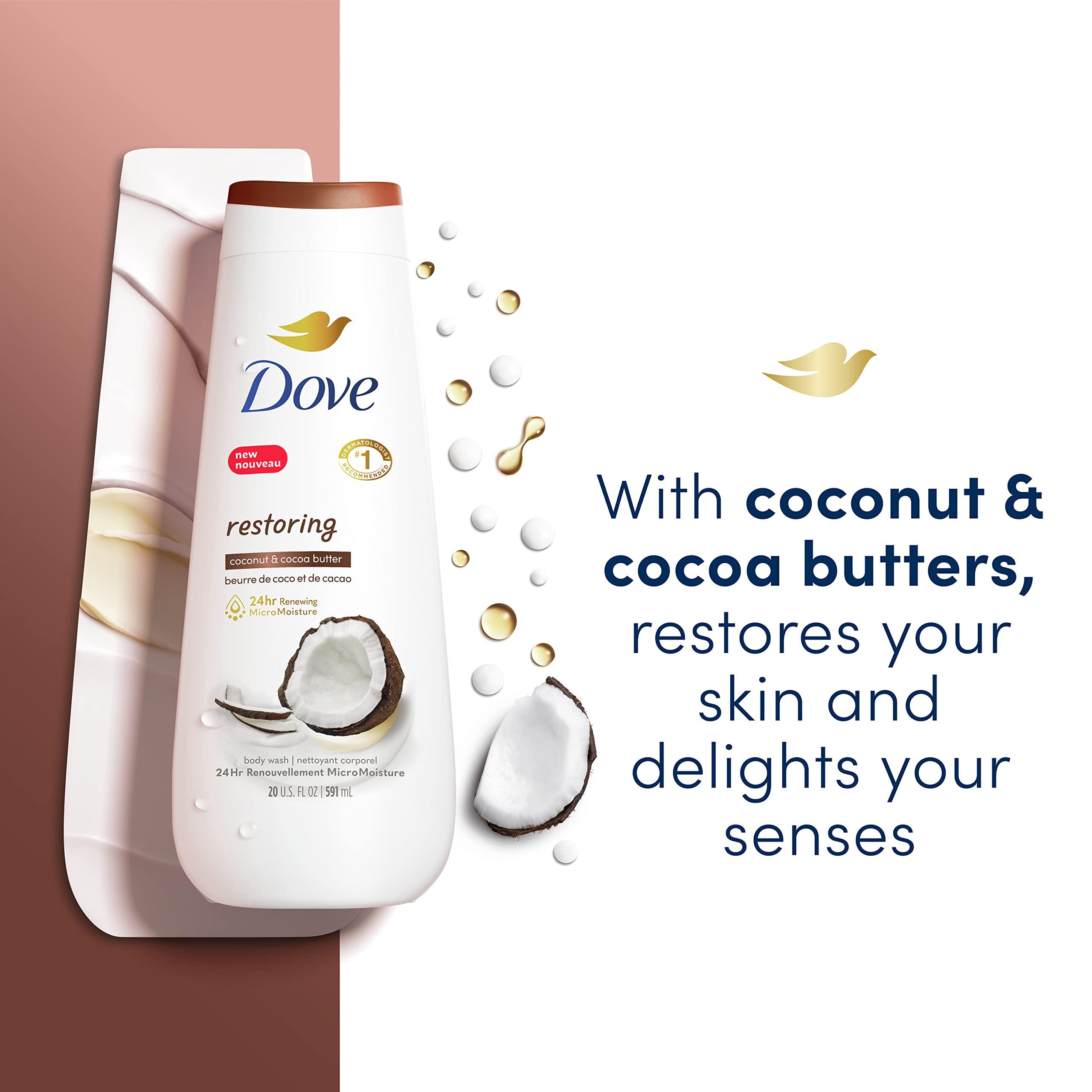 Dove Dove Body Wash Restoring Coconut & Cocoa Butter 4 Count for Renewed & Body Wash Pampering Shea Butter & Vanilla 4 Count for Renewed