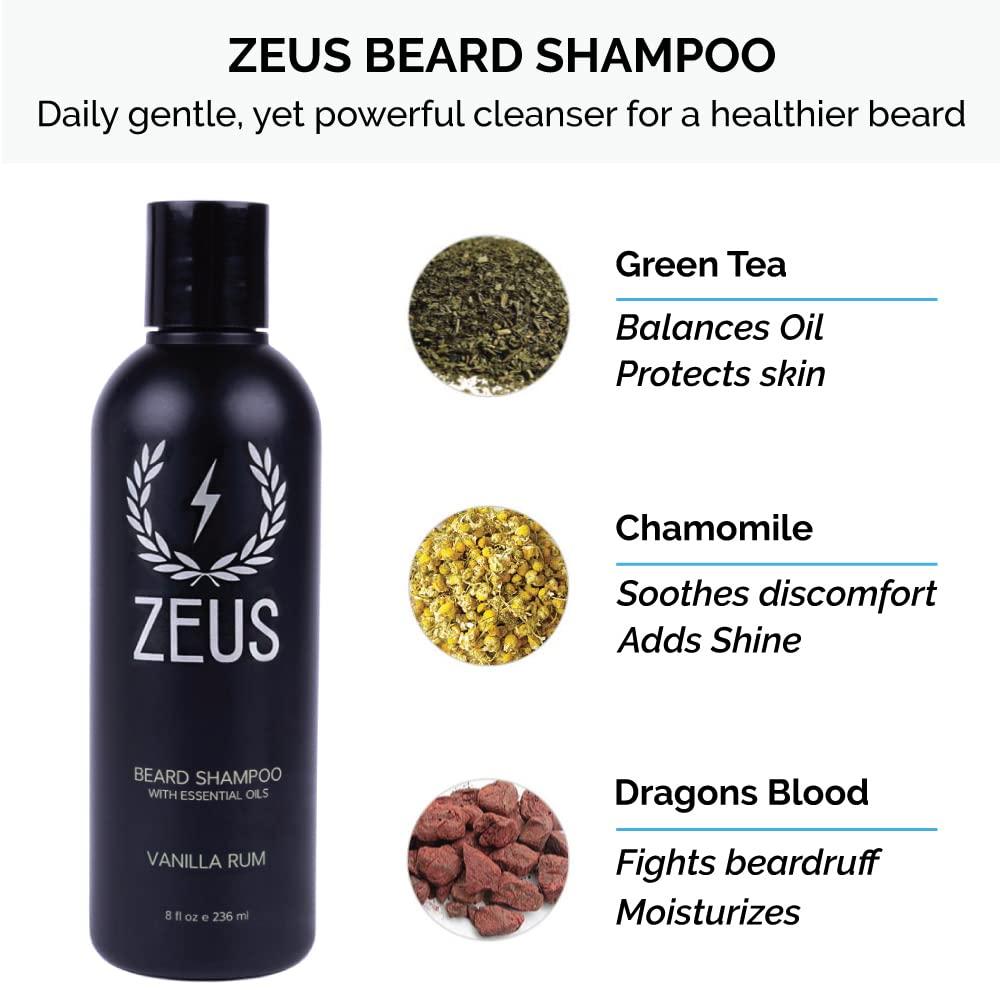 ZEUS ZEUS Beard Starter Kit for Thick Beards, Natural Beard Shampoo, Beard Conditioner & Premium Refined Beard Oil (Vanilla Rum) MADE IN USA