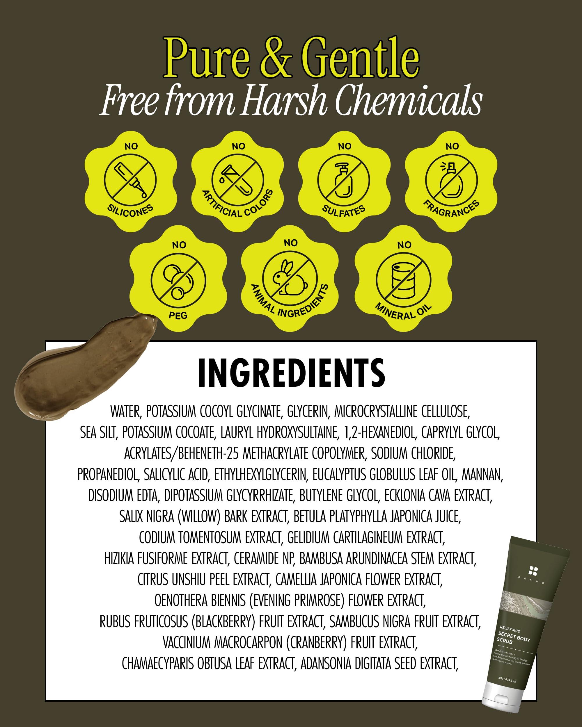 BRMUD BRMUD Relief Mud Secret Body Scrub | Korean Body Wash Scrub Exfoliator for Ingrown Hair & Razor Bumps | After Waxing Care Feminine Wash w/Brown Sugar | Body Wash for Sensitive Skin (6.34 fl oz)