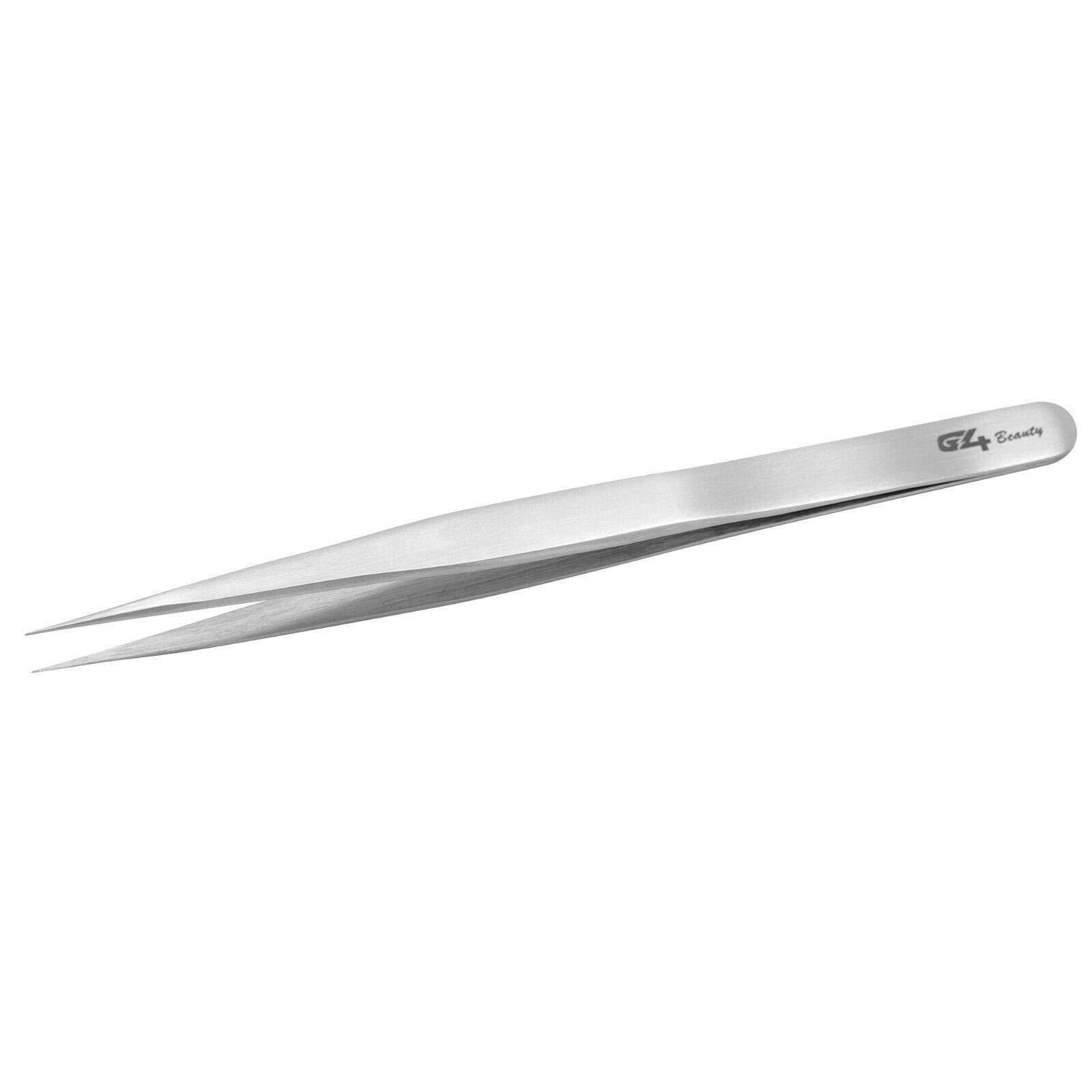 G4 VISION G4 Vision Lash Pointed Tweezers Straight & Curved Eyelash Extension Pack of 2 Stainless Steel Makeup Tweezer Tip Fals Tools Silver