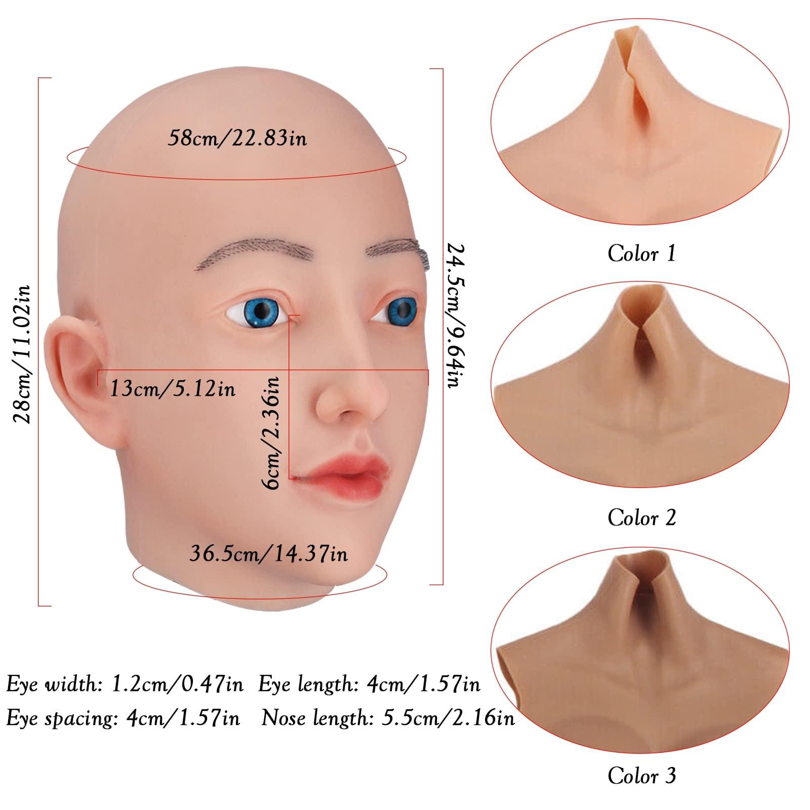 XSWL XSWL Full Silicone Female Head Mask Hand-Made Face with Makeup/Without Makeup for Halloween Costumes Drag Queen Disguise,Color 2,with Makeup