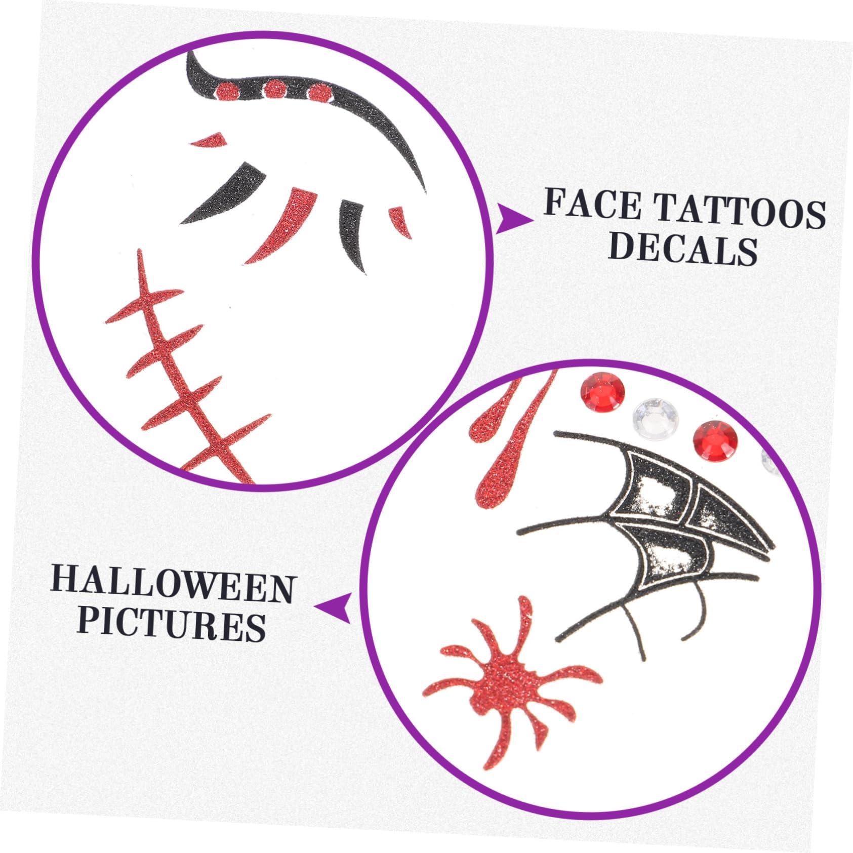 MERRYHAPY MERRYHAPY 2 Sheets Halloween Temporary Tattoo Stickers Makeup Face Tattoos Skin-Friendly Rhinestone Design for Party Favors