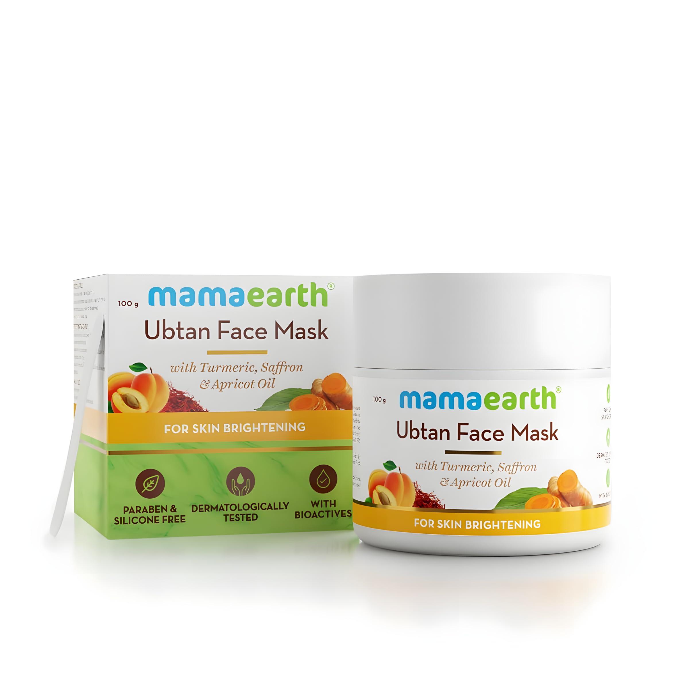 MAMAEARTH Mamaearth Ubtan Face Pack with Turmeric & Saffron | De-Tan Mask Helps Remove Tanning & Restore Natural Glow | Helps Make Skin Soft & Supple | 3.53 Oz (100g)