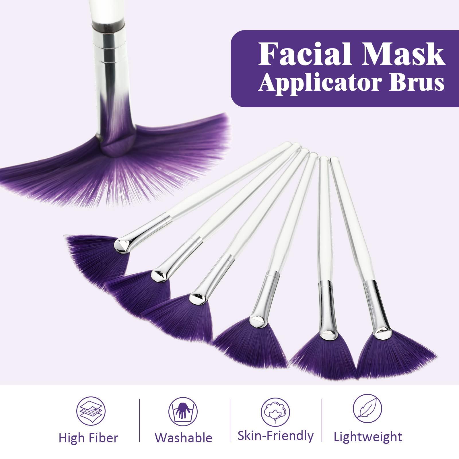 Maitys Maitys 6 Pieces Fan Mask Brushes Soft Fan Facial Mask Applicator Tools Brush Makeup Brushes Cosmetic Tools with Handle for Makeup Women(Purple Hair)