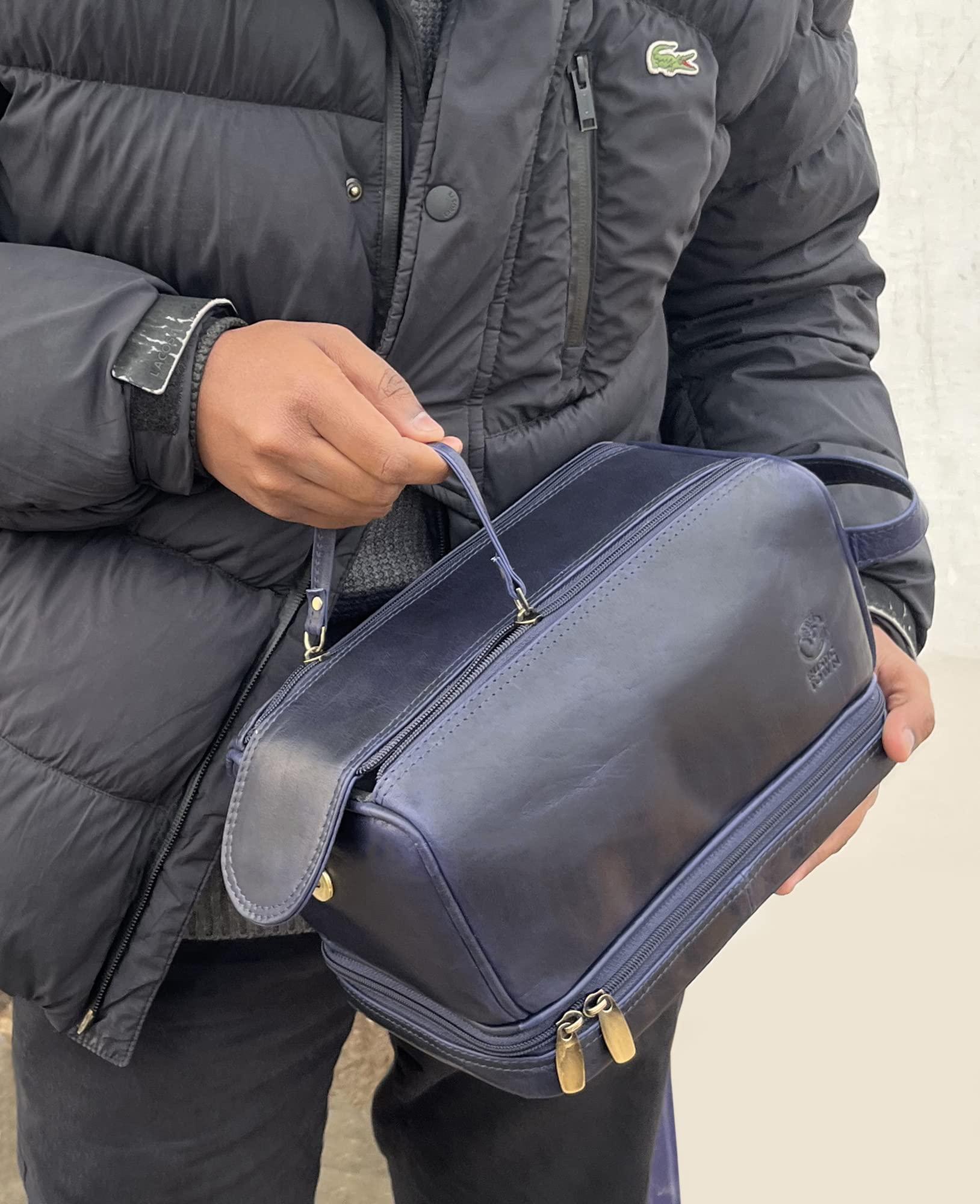 RUSTIC TOWN RUSTIC TOWN Leather Toiletry Bag for Men - Travel Shaving Dopp Kit - Bathroom Shower Toiletries Organizer - Cosmetic Makeup Bag for Women