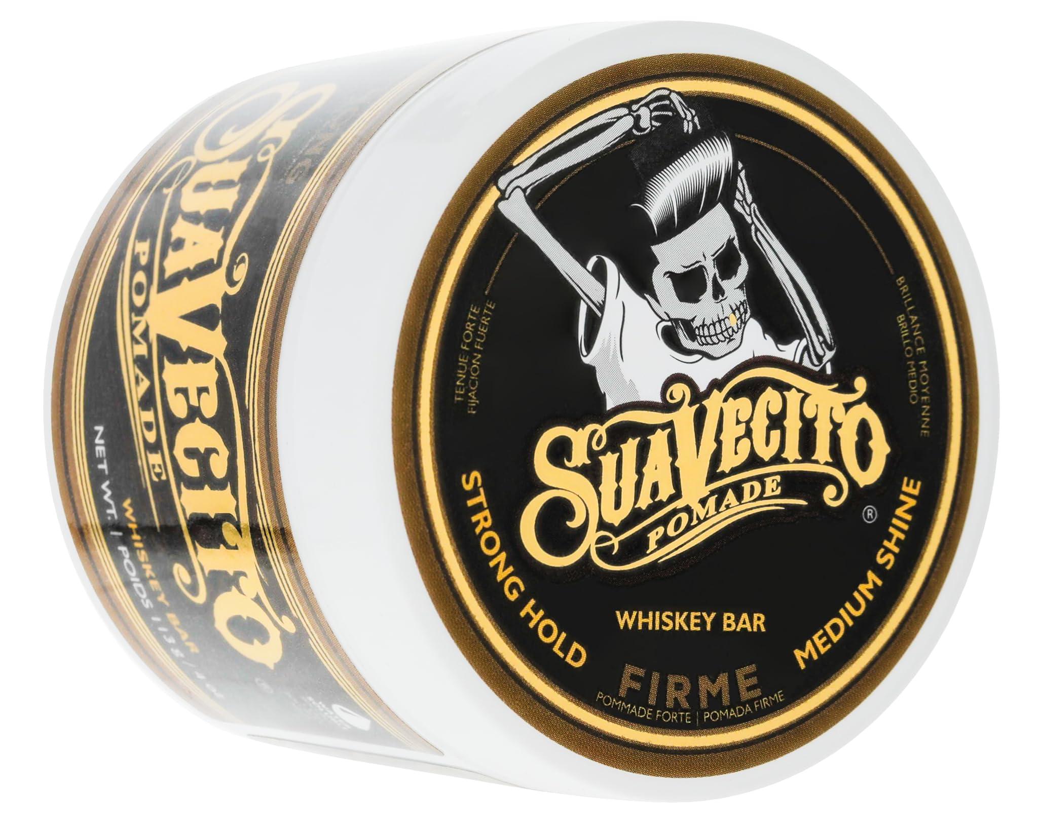 Suavecito Suavecito Pomade Firme (Strong) Hold Whiskey Bar Scent 4 oz - Pomade For Men - Medium Shine Water Based Wax Like Flake Free Hair Gel - Easy To Wash Out - All Day Hold For All Hair Styles