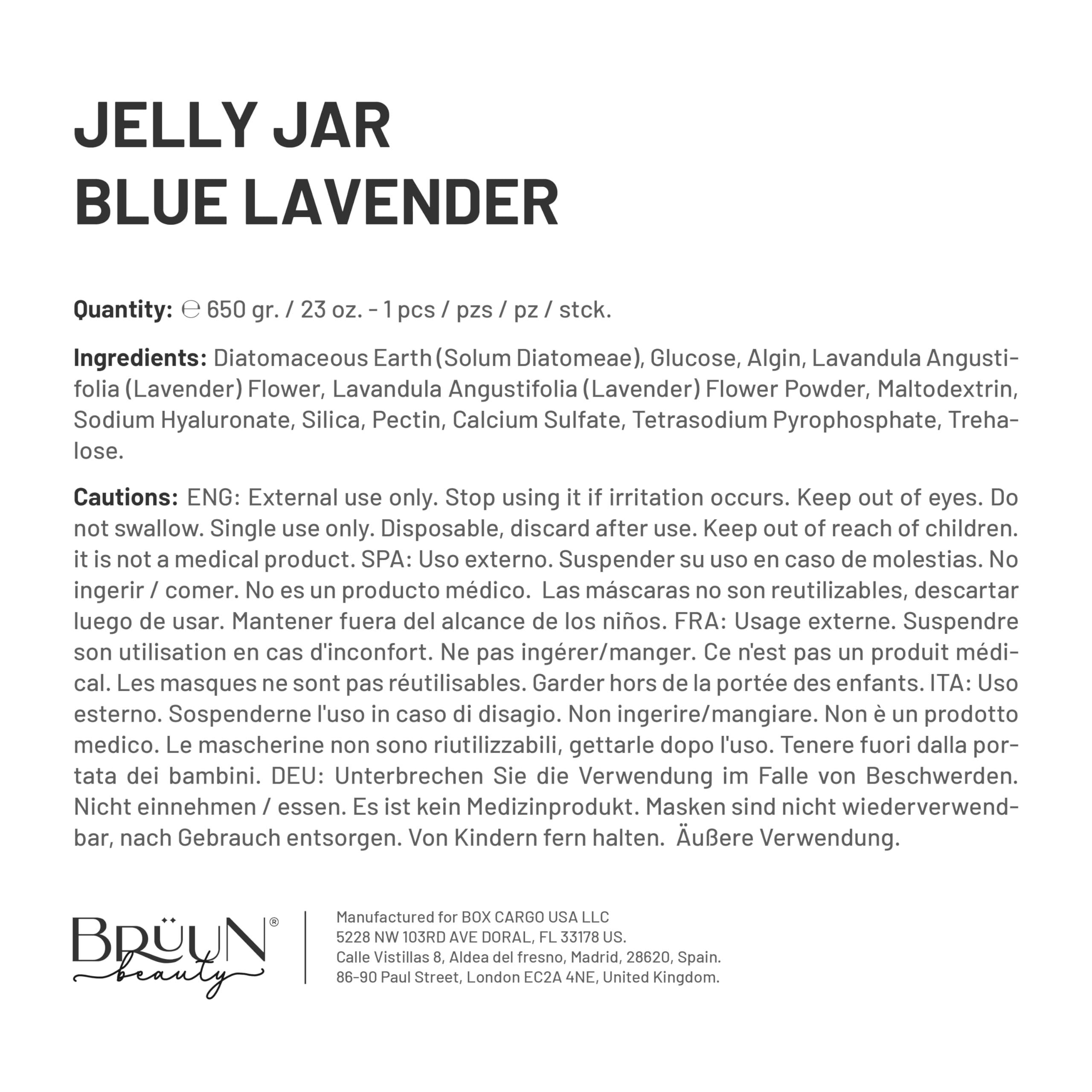 BRÜUN BRÜUN Jelly Mask Jar Blue Lavender Peel-Off Face Care Rubber Mask | 23 fl oz Skin Care Moisturizing Gel Mask Jar Spa Set